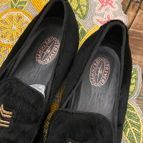 Triver Flight Black Calf Hair Military Style Flat Chunky Loafers - Picture 12 of 13